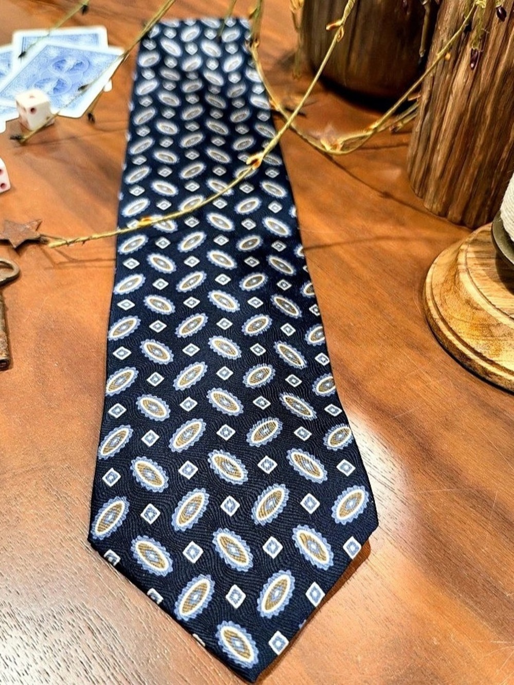 Savile Row Paisley Silk Tie in Blue & White Like New